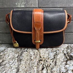 Dooney & Bourke Vintage All Weather Small Black and Tan Leather Equestrian Bag
